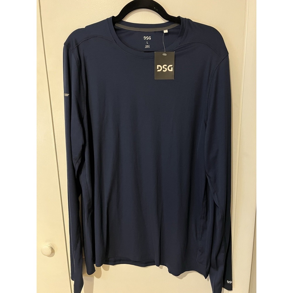 New DSG Men's Stride Long Sleeve Run Tee Navy Blue Athletic Size Large Polyester